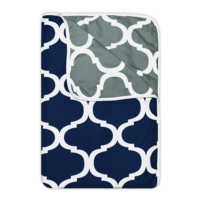 WONDERLOOK Polyester Reversible Lightweight Printed Double Bed AC Dohar Blanket Quilt - A Dark Blue and Grey