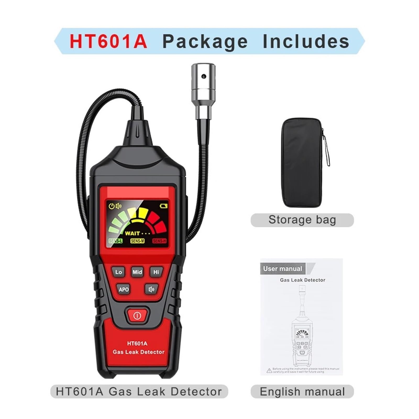 Gasdetektor, HT601A Erdgas-Lecksuchgerät, 50-1000 ppm, Ton- und Bildschirmalarm, brennbares, entflammbares Methangas-Lecksuchgerät