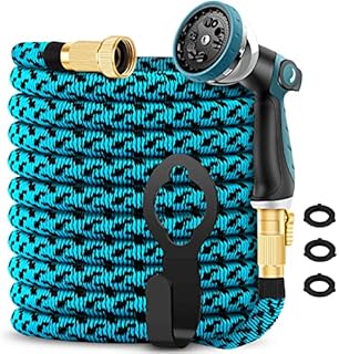 Barlisam Expandable Garden Hose 50FT with 10 Function Nozzles, Lightweight & No-Kink Leakproof Flexible Retractable Water Hose with 4 Layers Latex and Durable 3750D, Solid Brass Fittings
