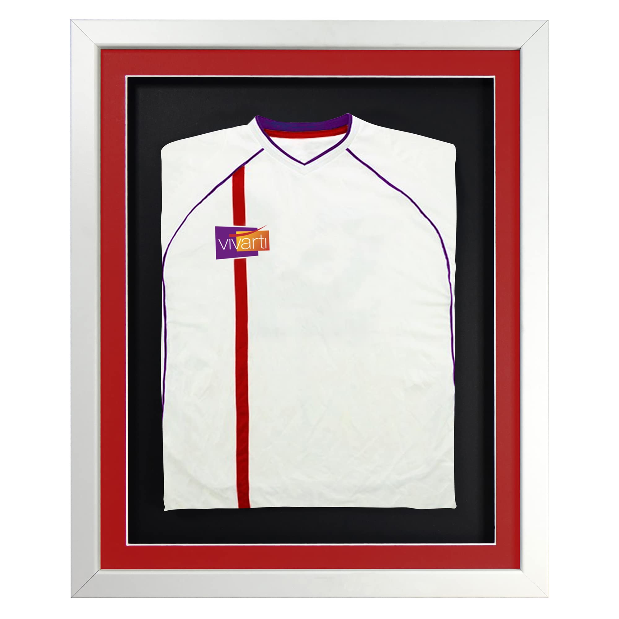 Vivarti DIY Infant 3D Mounted Sports Shirt Display Frame for Football Shirt, Rugby Shirt, Band T-Shirt Shadow Box - 40 x 50cm - White Frame, Red Mount, Black Backing Card