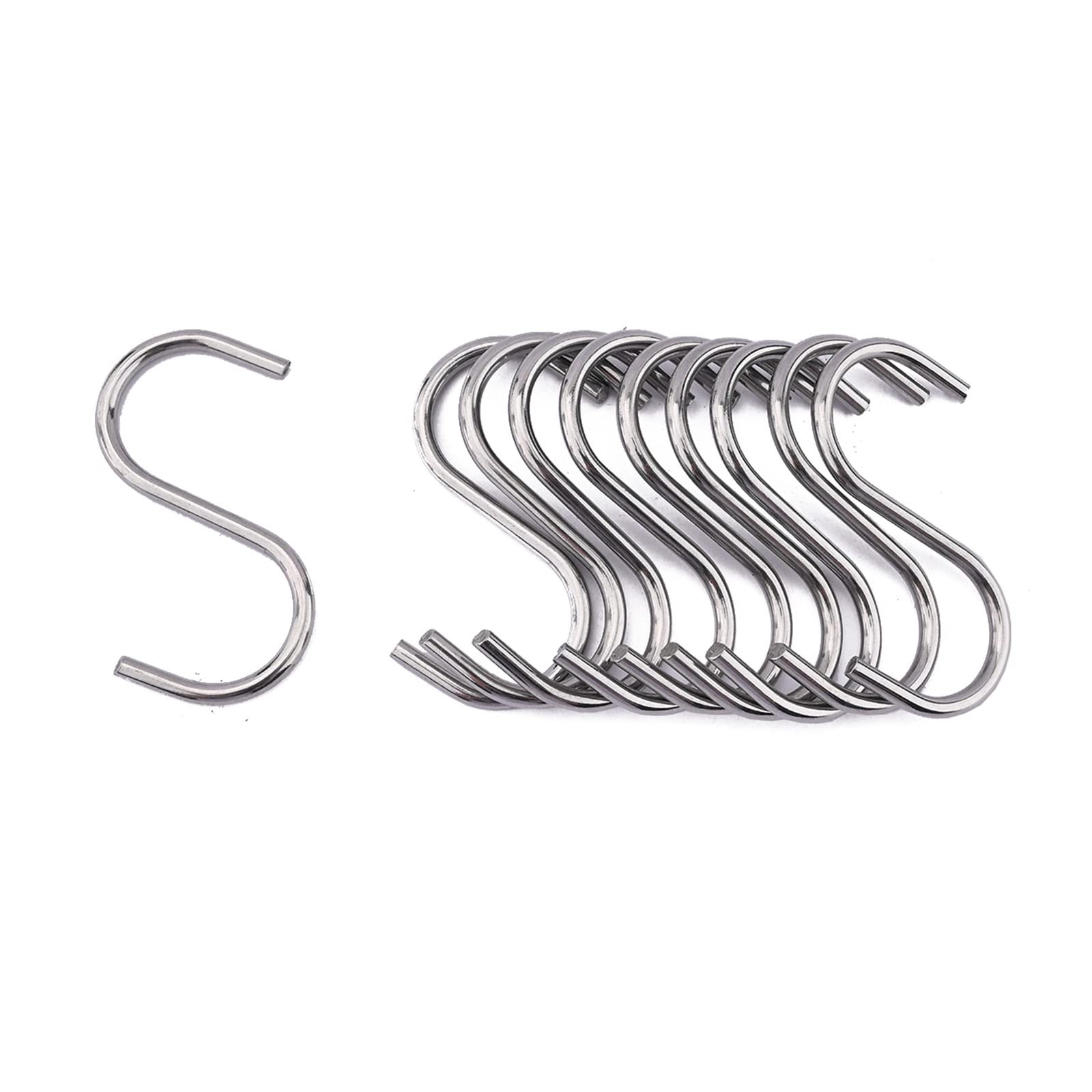 BRIIEC Silver S Shaped Stainless Steel Silverware Kitchen Utensils Hangers Hanging Hooks for Kitchen, Workshop, Bathroom, Garden, Pan, Cups, Plants, Bags, Jeans, Towels