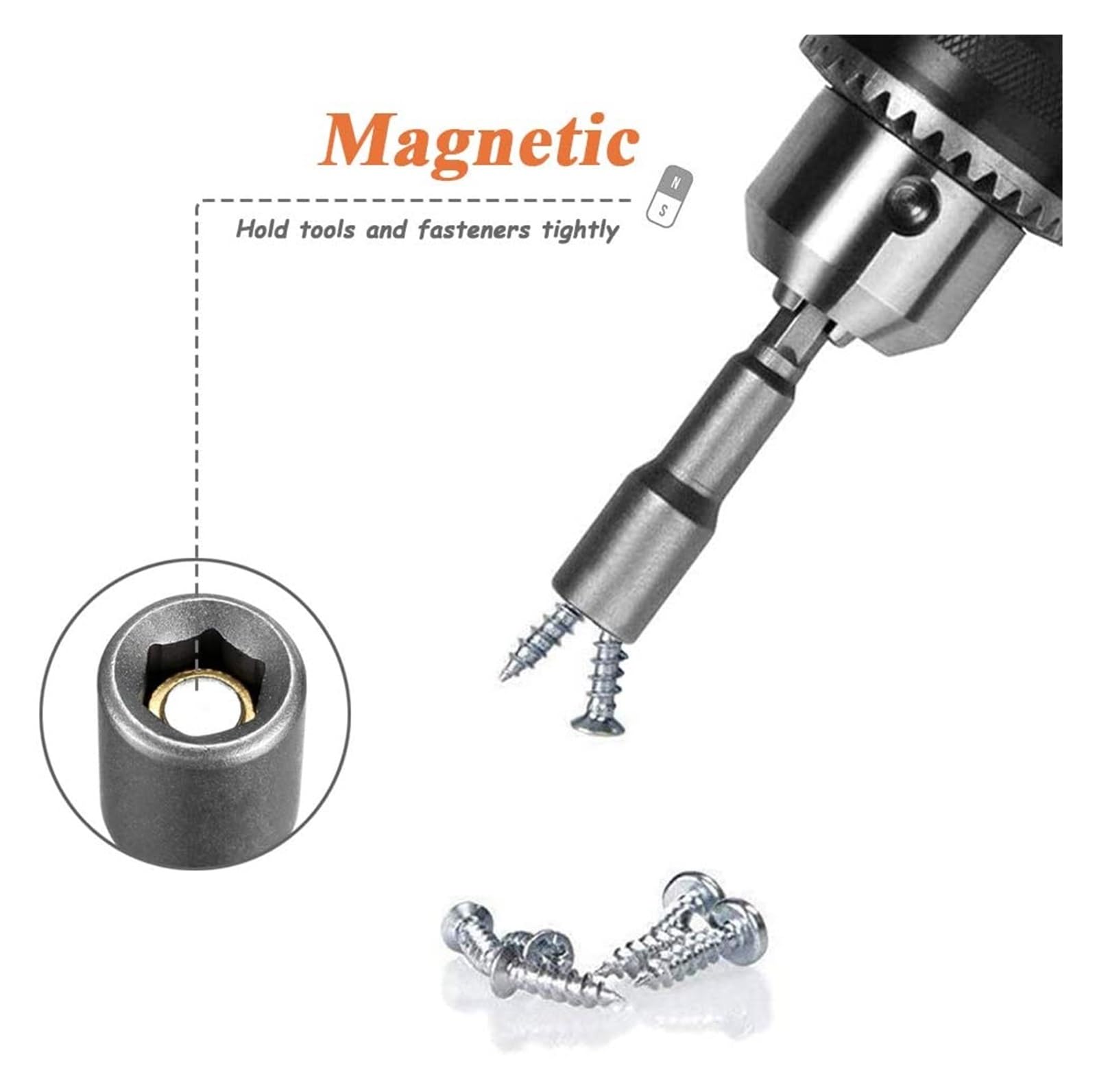 Destornillador de tuerca magnética con enchufe de impacto de 6mm-19mm, juego de llaves hexagonales de 1/4, adaptador de broca for taladros eléctricos, Kit de enchufe de controladores de imp