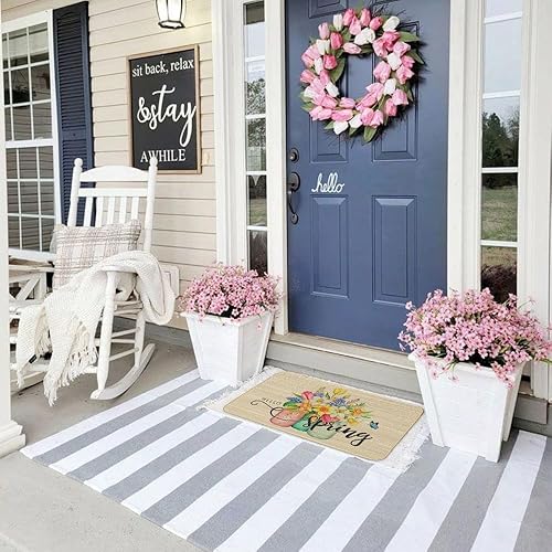 Miniatura 4 de CROWNED BEAUTY Tapete floral de primavera para puerta delantera, para interiores y exteriores, tapete de entrada para entrada exterior de porche, 17