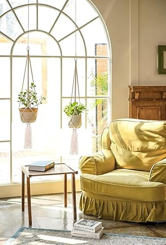 Tipfit 2 Pack Macrame Plant Hanger - Indoor Outdoor Hanging Planter Shelf - Decorative Flower Pot Holder - Boho Home Decor Plant, In Box, For Succulents, Cacti, Herbs, Large Plants (White) #TOP2