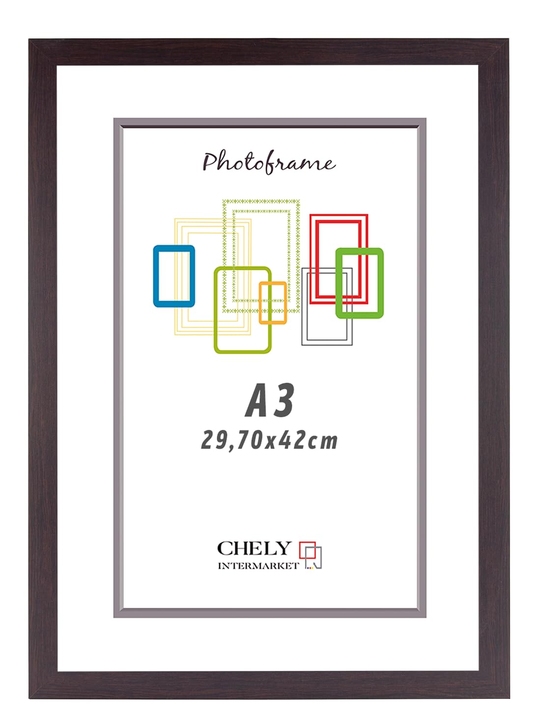 CHELY INTERMARKET Marco de Foto A3 (Wengué) MOD-254 Hecho de Madera, Ancho de moldura 2cm