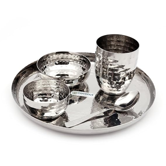 Coconut Hammered Stainless Steel Dinner Set, 5-Pieces, Silver