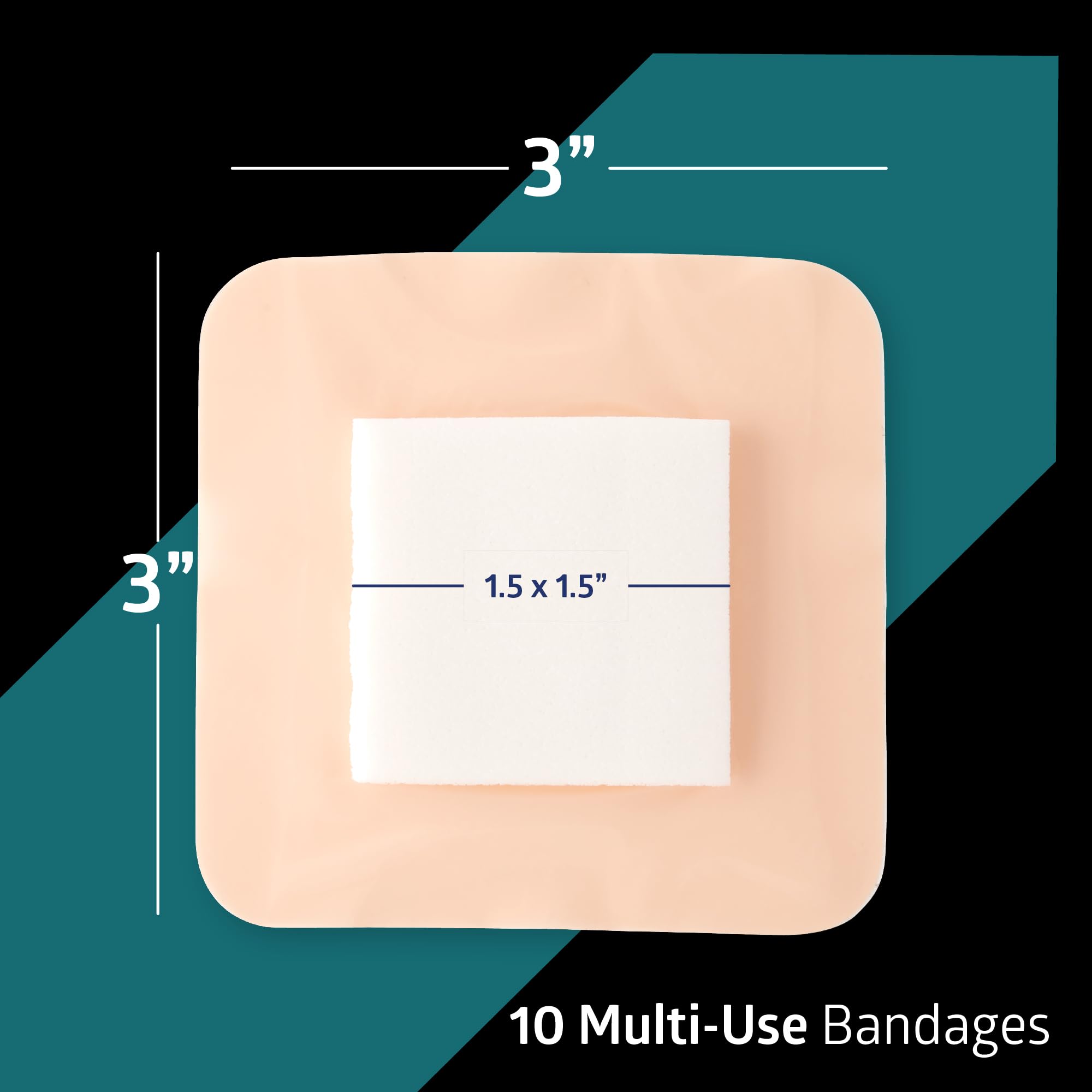 Medline Optifoam Gentle EX - Confezione da 10 compresse adesive in schiuma con bordo, quadrato, 7,6 x 7,6 cm