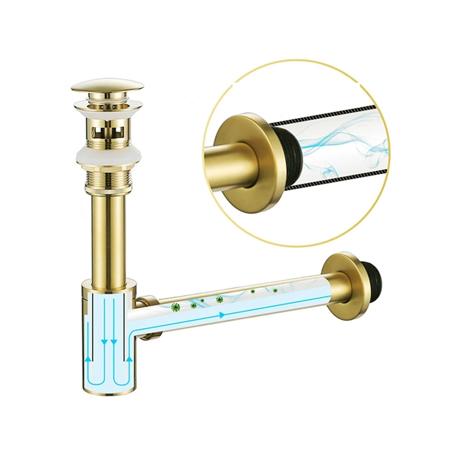 1 pièces or salle de bain bassin bouteille piège évier Siphon tuyau Kits remplacement Pop Up bouchon toilette lavabo Drain Pour Bain(Gold set No hole)