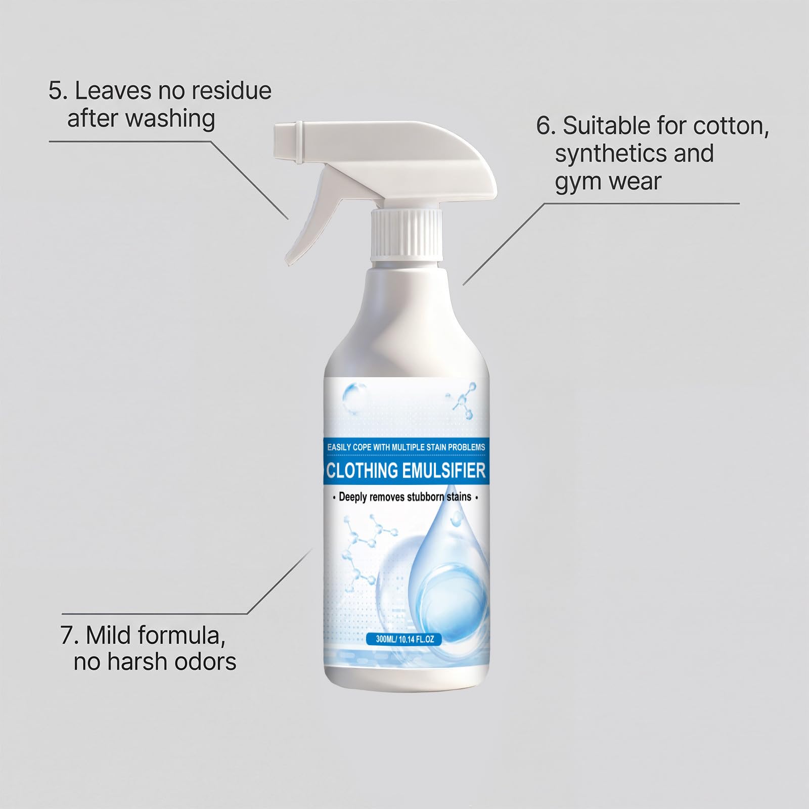 Fleckenentferner Kleidung, Emulgator Fleckenentferner Spray, Nichtionischer Emulgator Für Kleidung, Entfärber Für Weiße Wäsche, Entfernt Effektiv Fett, Make-Up Und Alle Hartnäckigen Flecken (3Pcs)