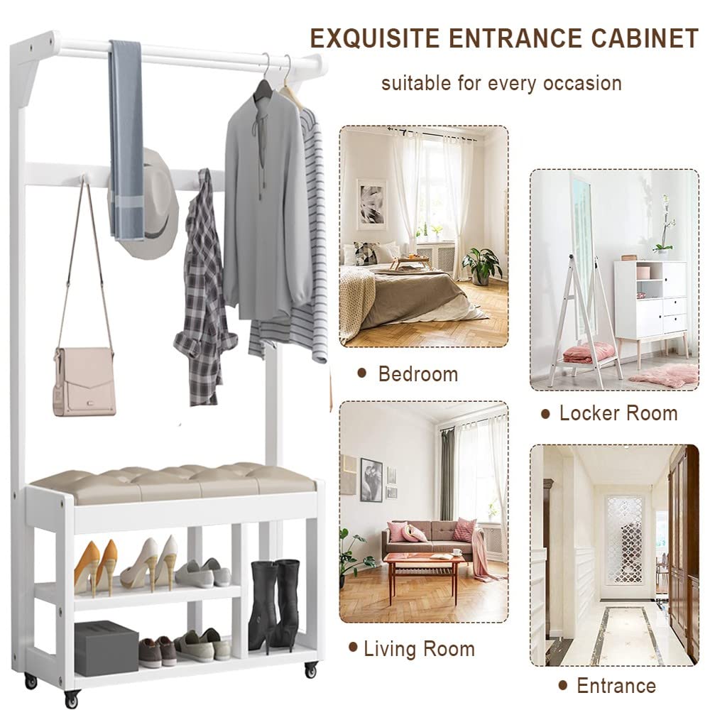 TINKLE WELL Appendiabiti a 3 livelli con organizer per scarpe e ripiano portaoggetti, panca da ingresso