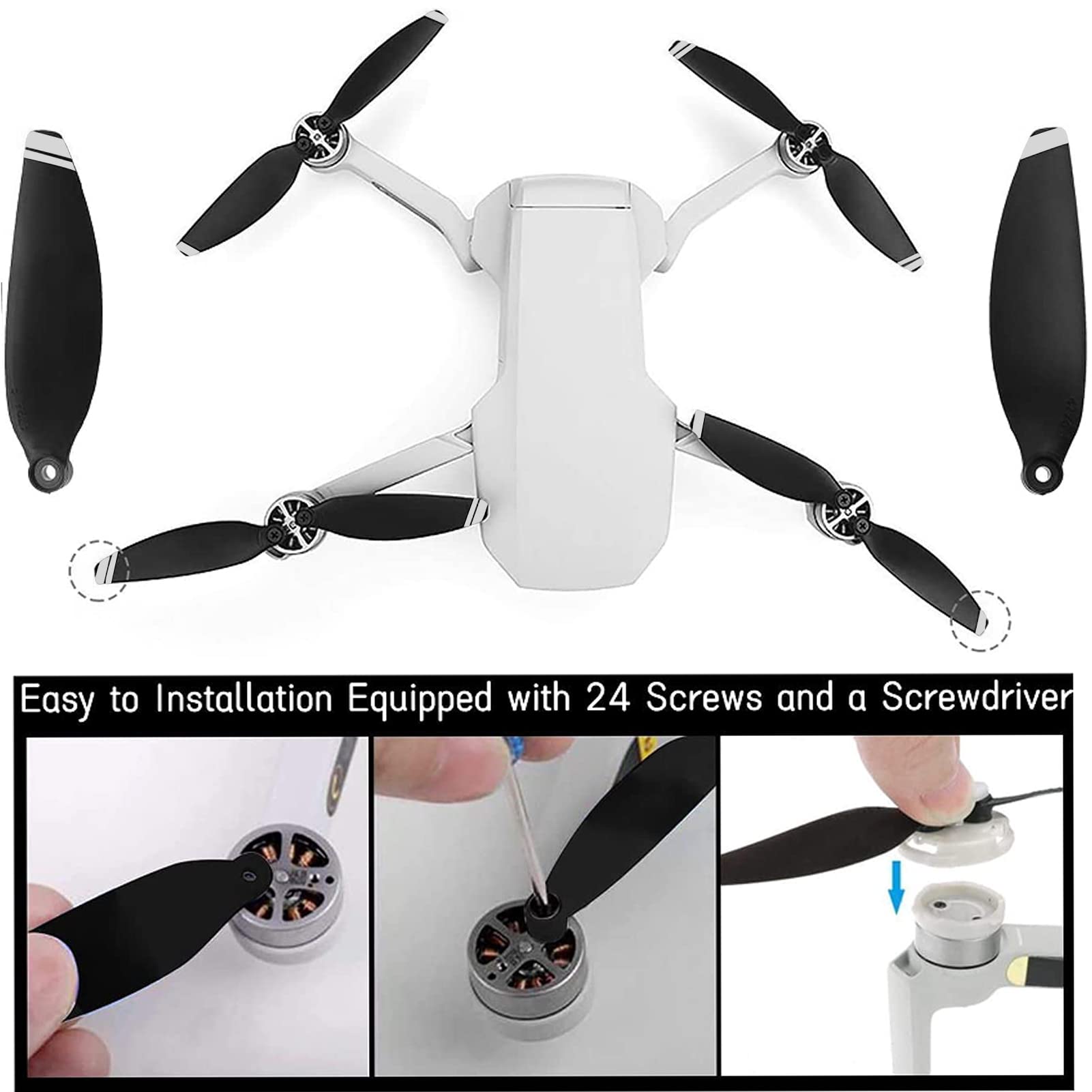 Bocguy 16 Pcs Drone Mavic Mini Hélices, modelo 4726 Hélices para Mavic Mini Accesorios Reemplazo de Drones con 24 Tornillos & 2 Destornillador, Bajo Ruido & Estable (Plata) — view 3