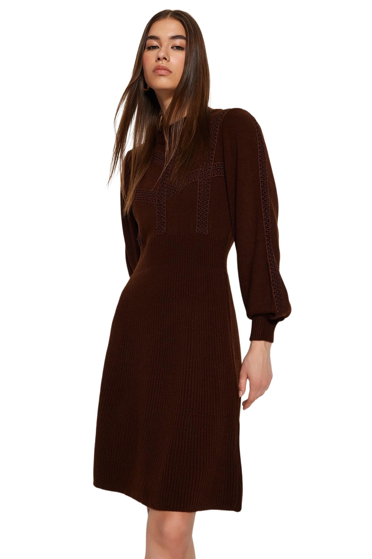 Trendyol FeMan A-line Regular fit Knitwear Dress,Brown,S