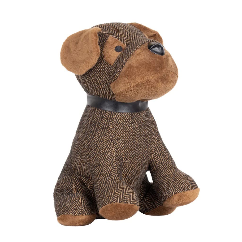 Paoletti Brown Boston Herringbone Dog Doorstop – Heavyweight, Sand Filled, Decorative Animal Door Stopper, Polyester, 17 X 18 X 30 Cm