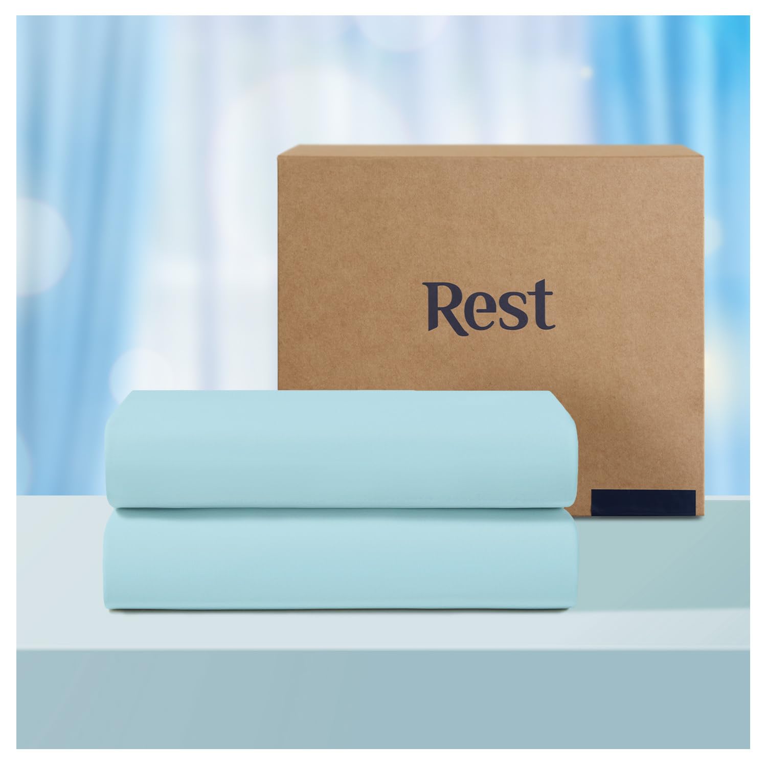 REST® Evercool®+ Flat Sheet, Silver Infused Cooling Bedding for Hot Sleeper and Night Sweat, Smooth Top Sheet, Machine Washable, for Fresh and Hygienic Sleep (Light Blue, Queen/Full)