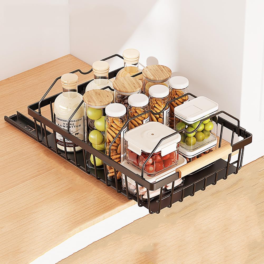 GarveeLife Telescopic Drawer Extendable Drawer for Kitchen Cupboard Organiser Metal Slide Out Drawers Kitchen Pantry
