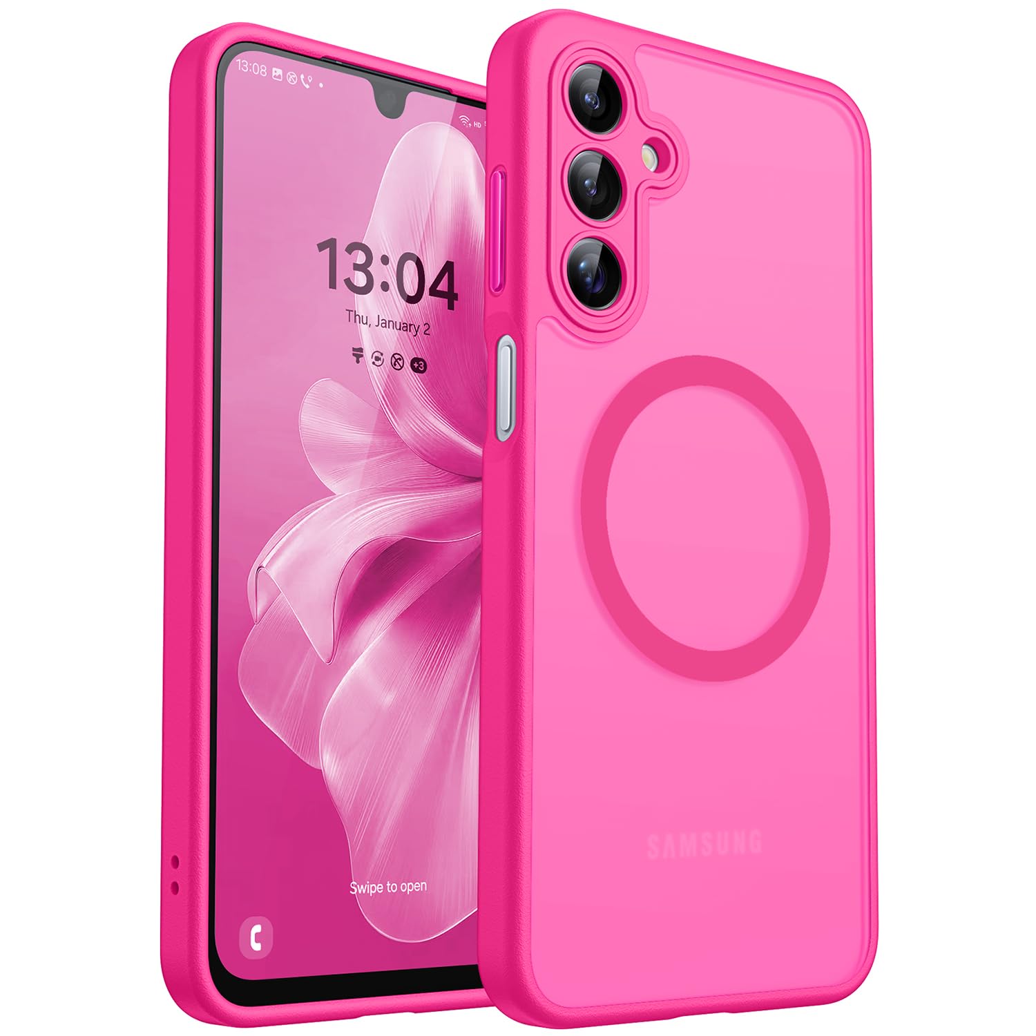 CANSHN für Samsung Galaxy A16 Hülle mit Kameraschutz für Magsafe (TOP Militärschutz & Magnetkraft) Extrem Haltbarkeit Handyhülle A16 Case - Transluzente Matt Leuchtend Rosa