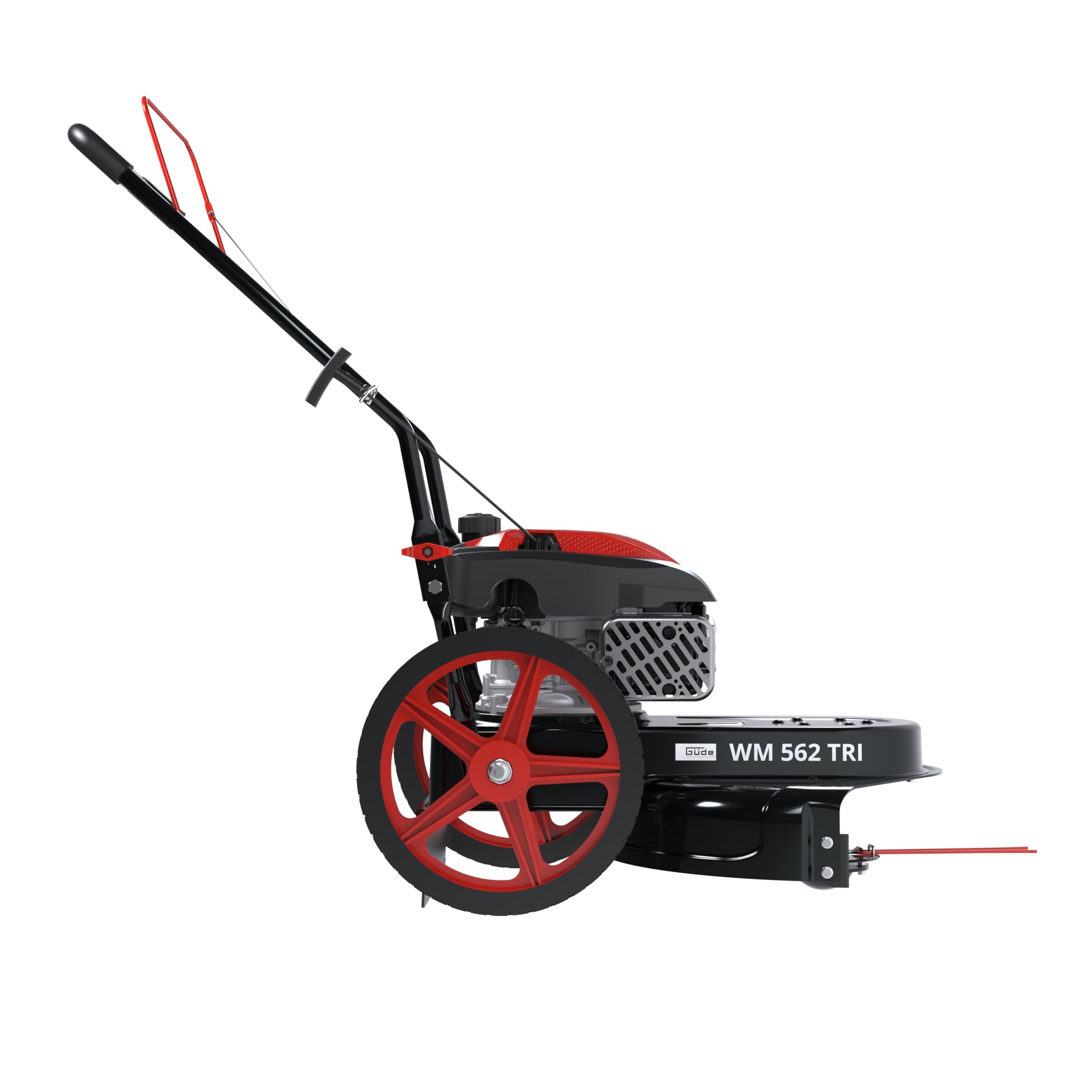 Güde Wiesenmäher WM 562 TRI (4-Takt Power-Engine Motor 3,0/4,0 (kW/PS), 170 cm³ Hubraum, Schnittbreite 56 cm, Schnitthöhe 35-95 mm, 4 mm Doppelfaden, höhenverstb. Fahrbügel, inkl. 4 Ersatzfäden)