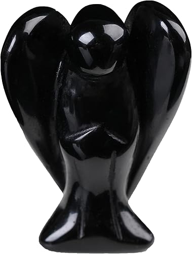 Estatua de ángel guardián de cristal de obsidiana natural de 1.5 pulgadas, cristal curativo, gema de bolsillo de la suerte, medita chakras, reiki,