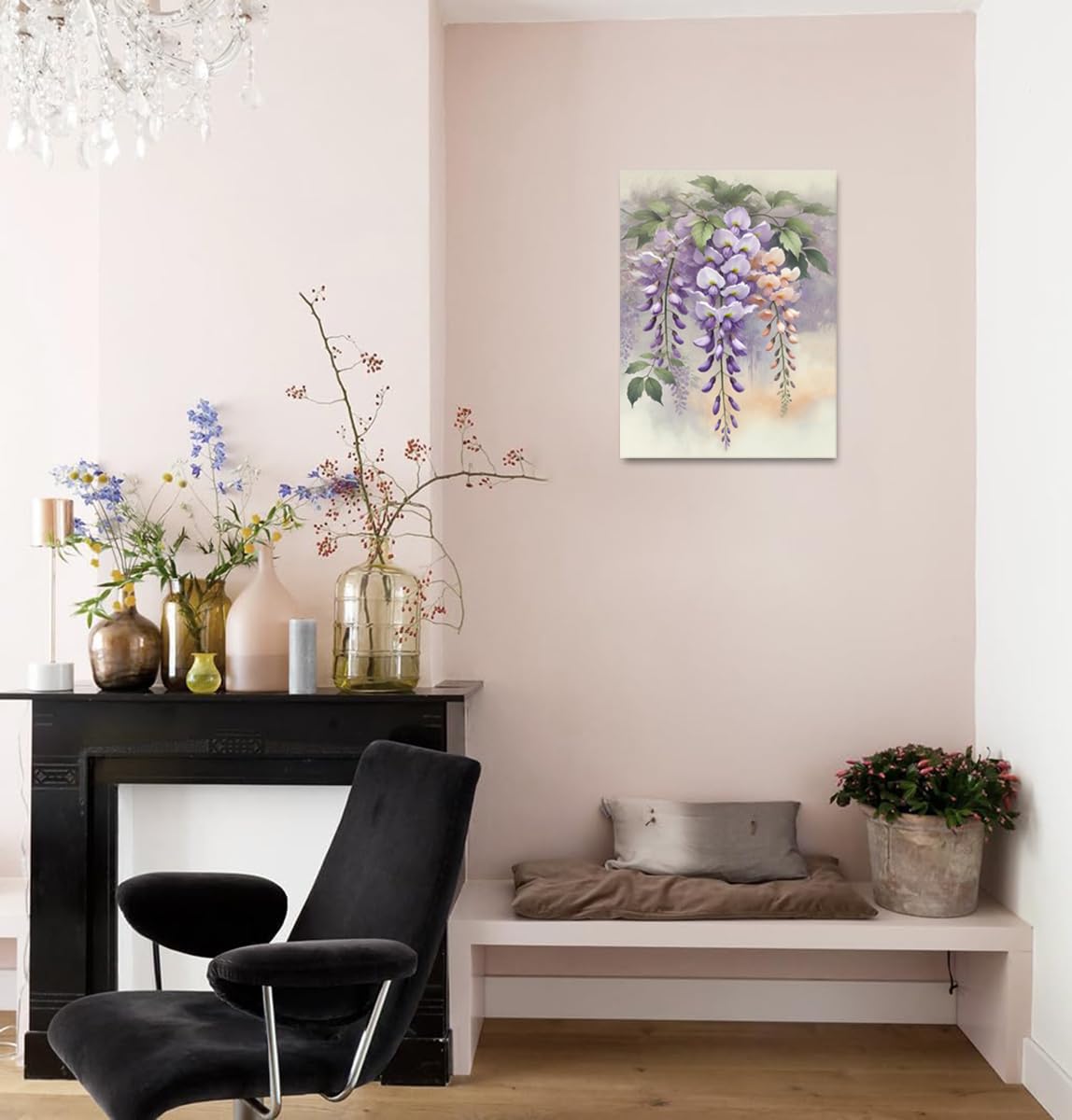 Amazon.co.jp: キャンバスアート 藤の花 絵画 30×40cm - 優雅な藤の花