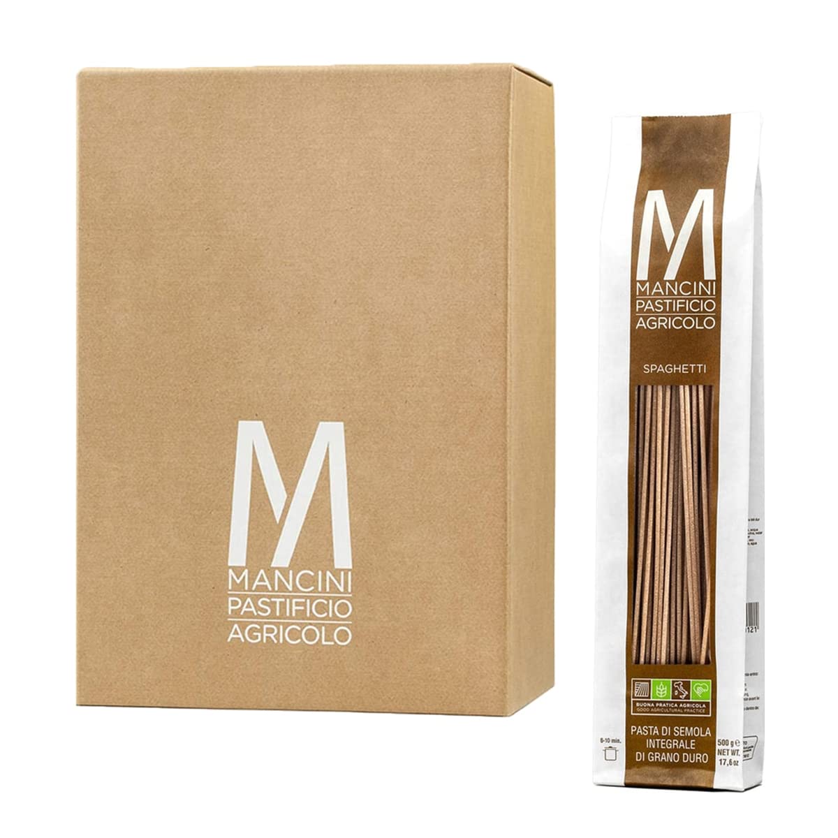 Mancini Pastificio Agricolo - Espaguetis Integrales 500 gr - Caja de 12 Paquetes