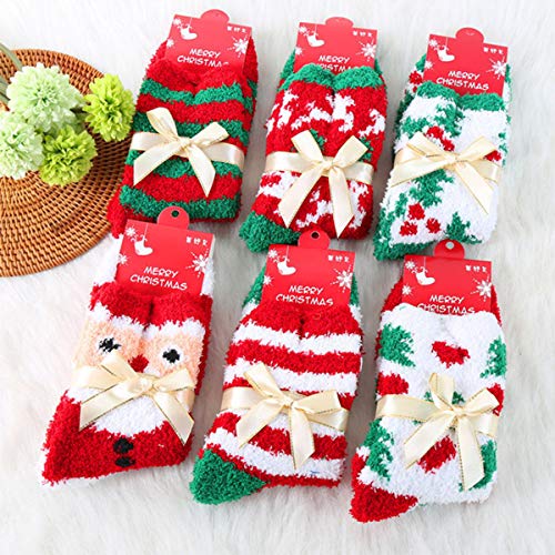 Women Christmas Fuzzy Socks - Fluffy Winter Warm Cozy Striped Crew2