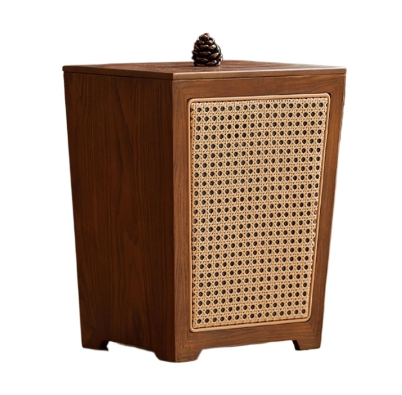 Cubo De La Basura Casa Cubo De Basura con Tapa Madera Ratán For Baño O Dormitorio, Cesta Grande For Papelera Reciclaje