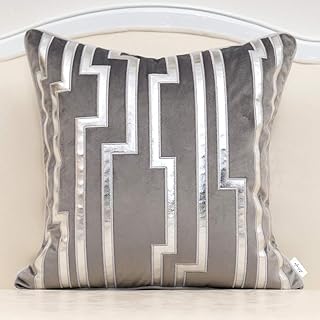 Alerfa Silver Leather Striped Gray Throw Pillow Cover 16x16 Inch, Luxury...