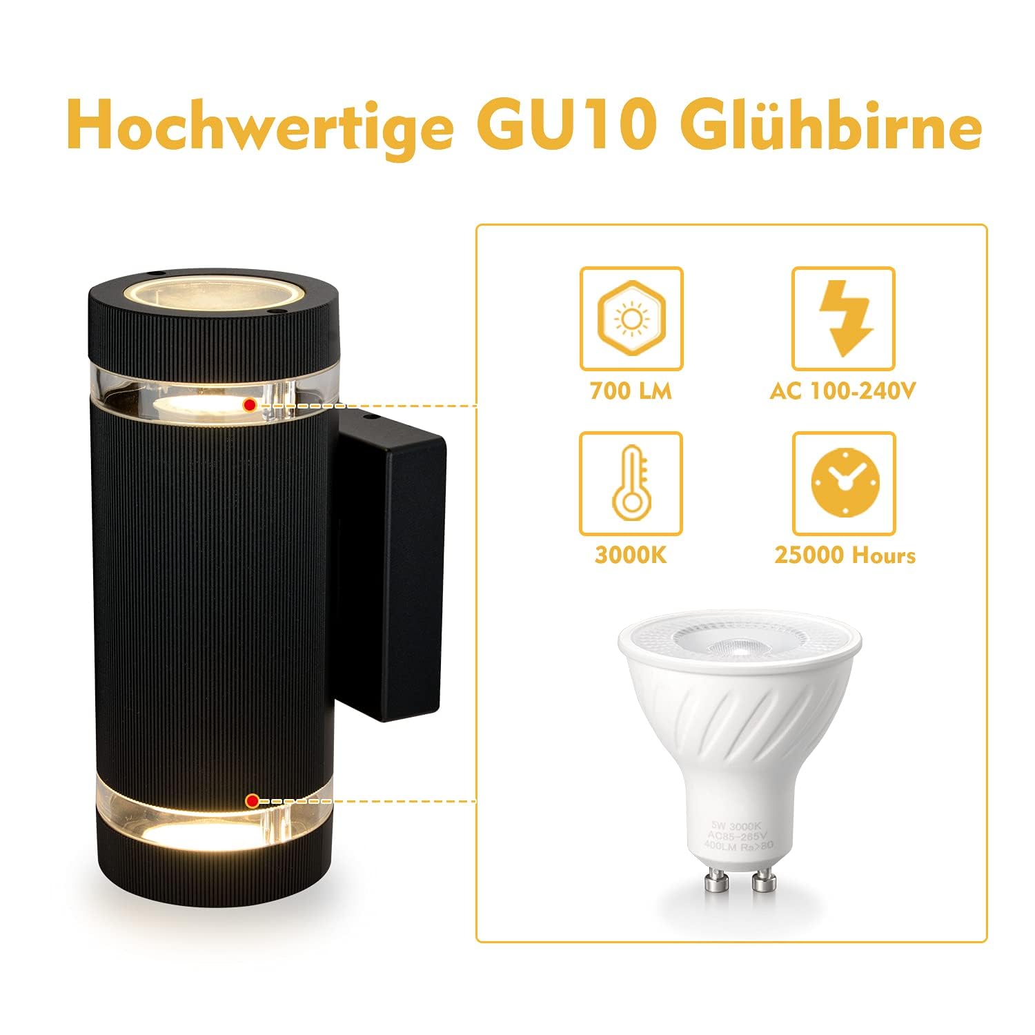 LED Applique da Esterno Parete, IP65 Impermeabile Lampada da Esterno Parete 3000K Bianco Caldo, Lampade Muro Moderno in Alluminio, Aplique da Esterni per Giardino Corridoio Cortile, Grigio