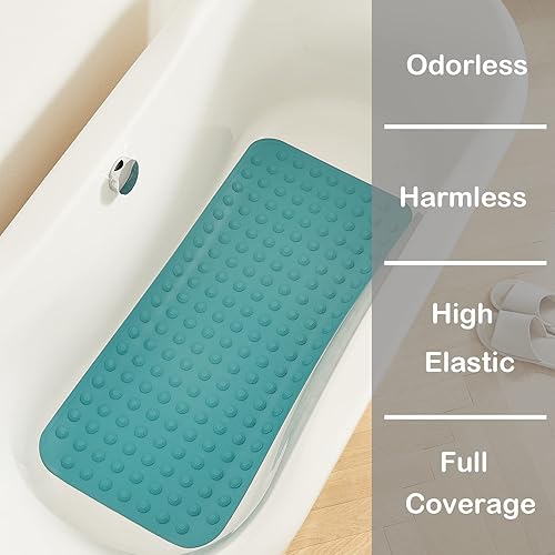 Miniatura 6 de Yanzifly Tapete de ducha antideslizante de 18 x 40 pulgadas, tapete de baño para bañera de baño, suelo liso texturizado, tapete de silicona extra