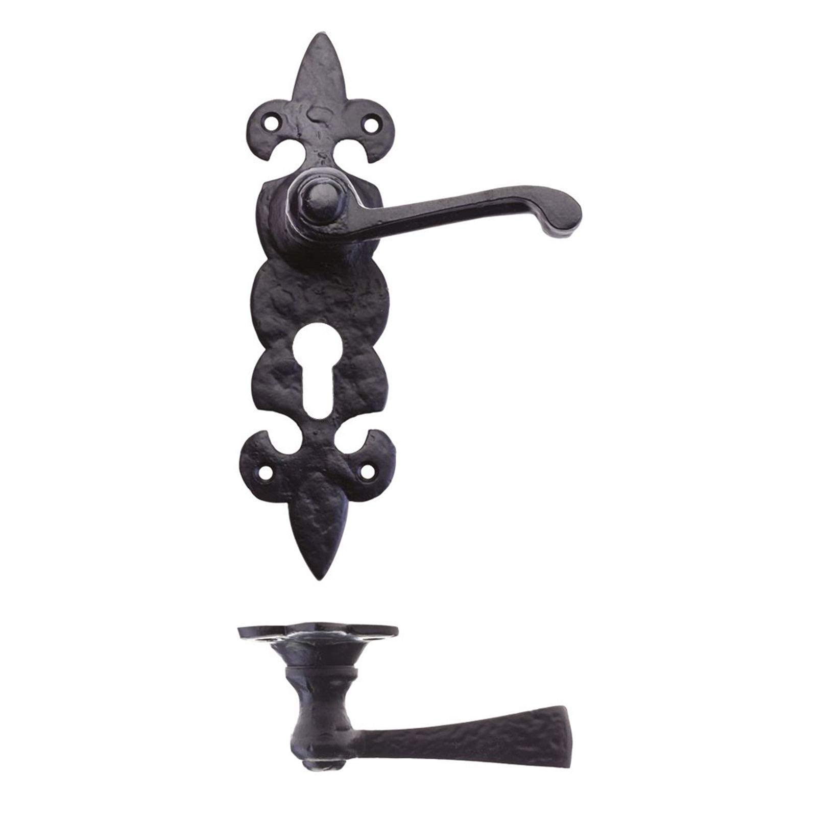 Foxcote Foundries Black Lever On Fleur De Lys Euro Backplate