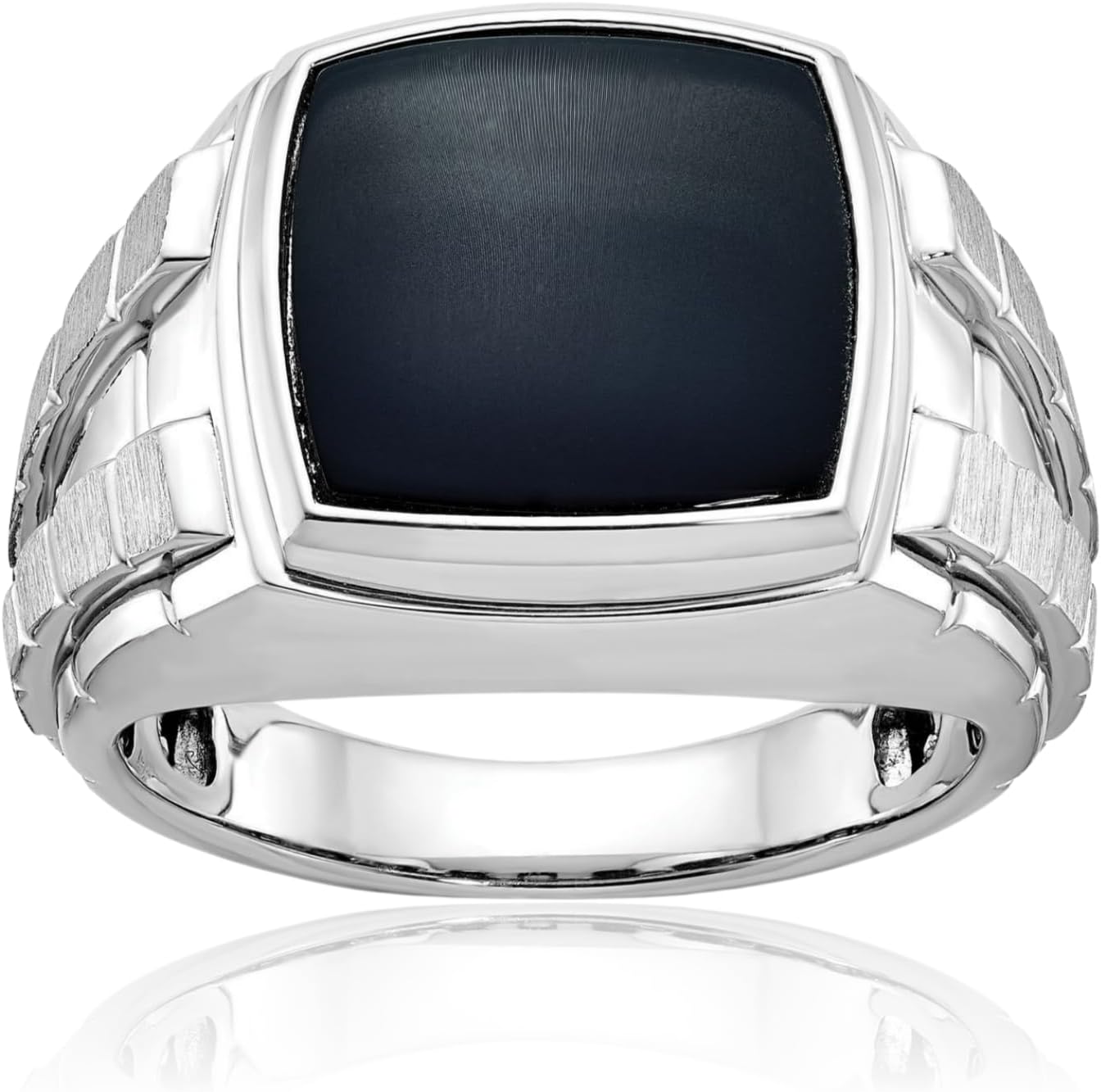 IceCarats 14K Solid White Gold 8 carat Black Onyx Extra Wide Signet Ring 15.85mm Band Prong Set