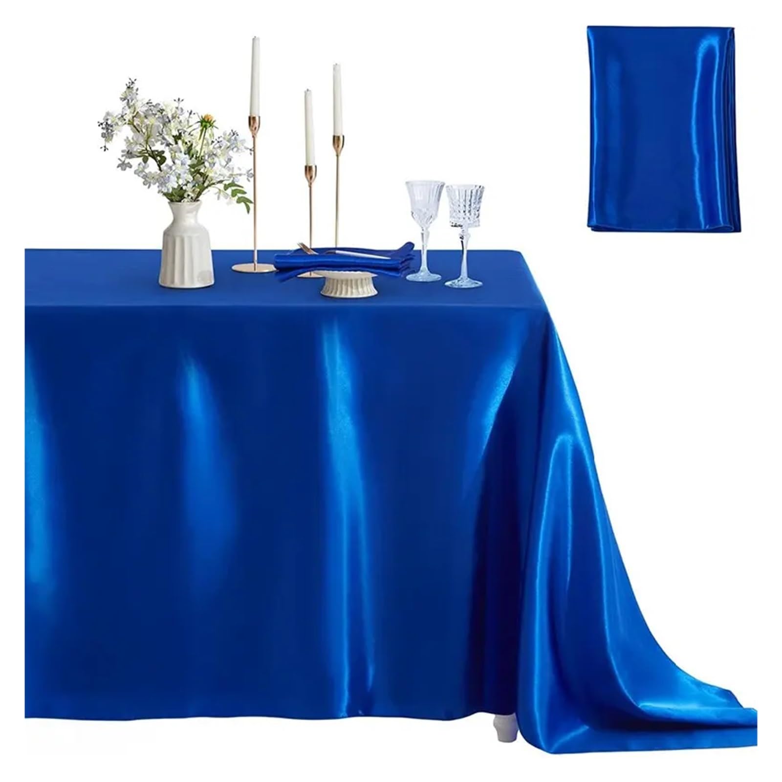 LuMOUzhou Reusable Rectangle Satin Tablecloth Satin Rectangle Tablecloth Multicolor 145x100-335cm For Wedding Party Banquet(Blu,145x300cmX1Pcs)