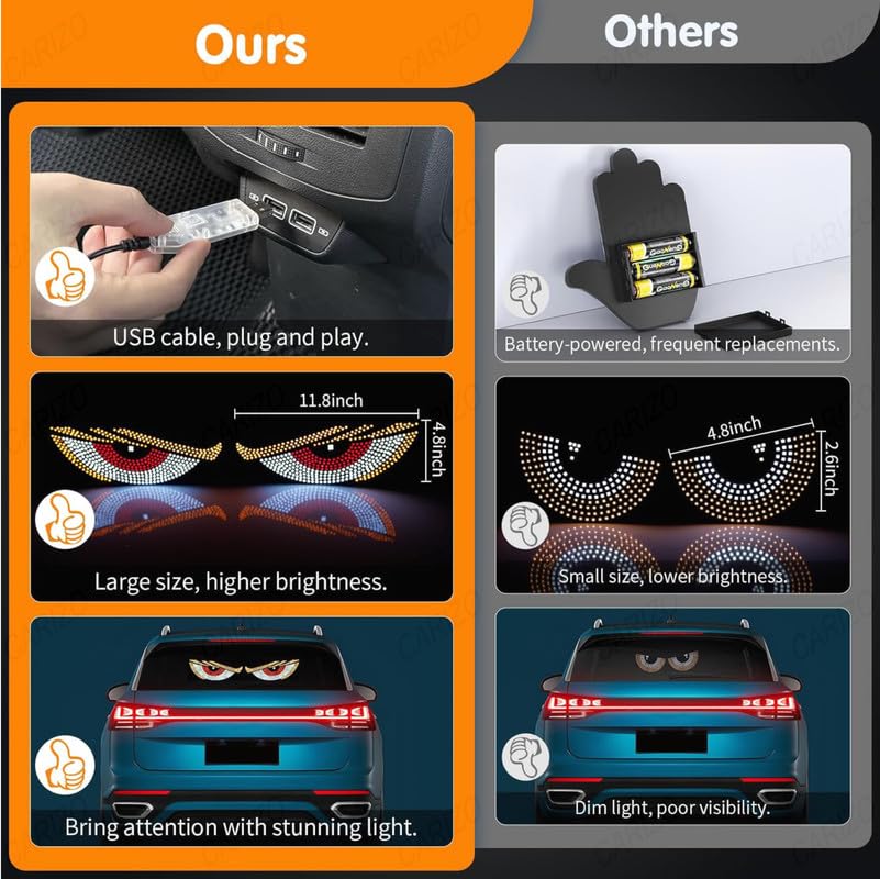 CARIZO Smart LED Devil Eyes Light for Windshield, XL-7 Orange