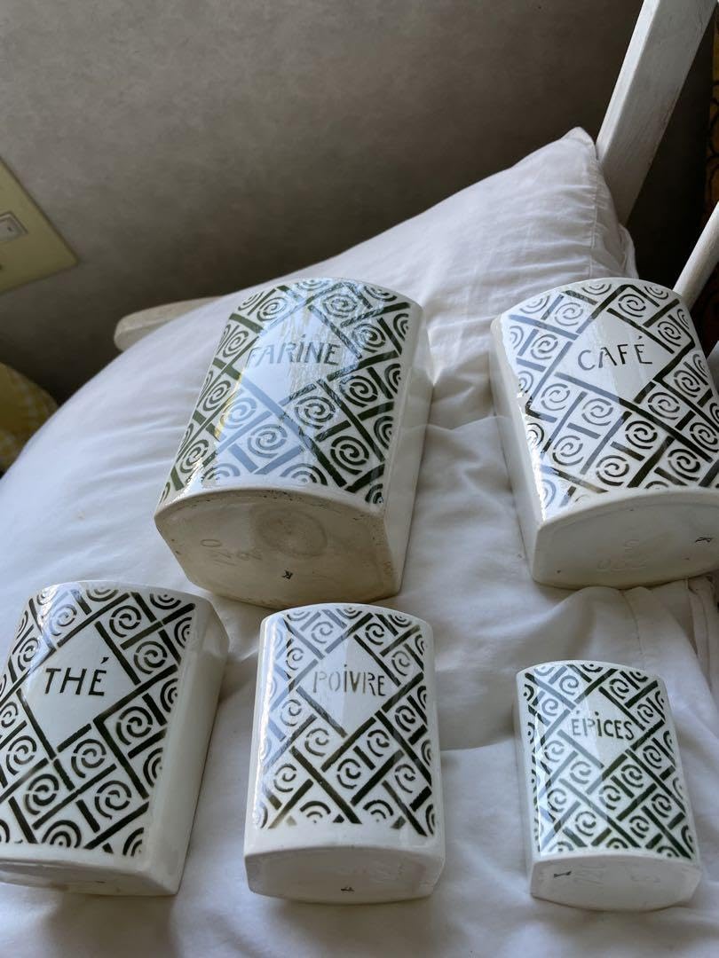Amazon｜フランス アンティーク 陶器 キャニスター 5個 オリーブ色 