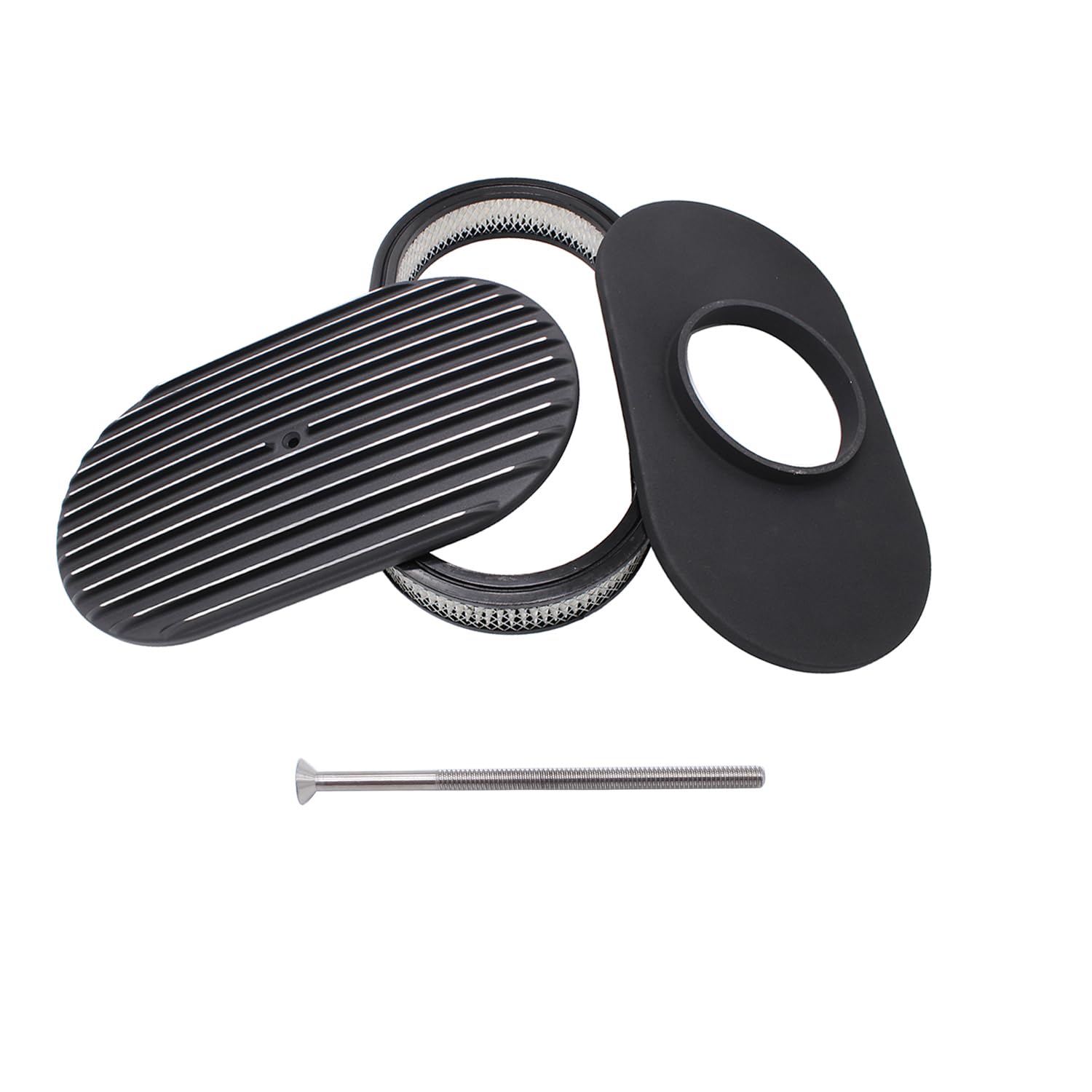 Black Aluminum 15" Full Finned Oval Air Cleaner Assembly Kit with Element