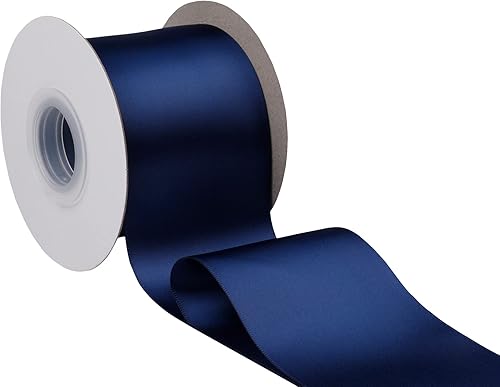 Miniatura 3 de Cinta de satén de doble cara de 3 pulgadas x 25 yardas, cinta de poliéster azul marino para envolver regalos, decoración de boda, arreglos florales