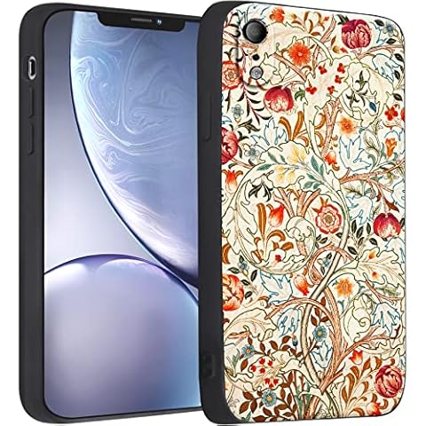 Compatible with iPhone XR Cute Art Silicone Case with Design for Women Feminine Green Blooming Flower Botanical Elegant Aesthetic Floral Fashion with Screen Protector (Acanthus by William Morris) Cover