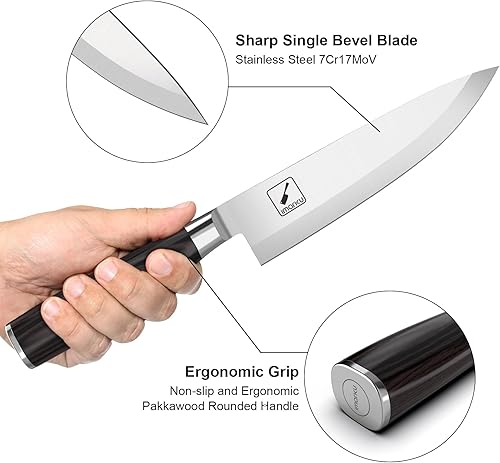 Miniatura 3 de imarku Cuchillo de chef profesional japonés de 8 pulgadas, 7Cr17MoV, cuchillo de pelar de acero inoxidable de alto carbono, mango ergonómico, rasor
