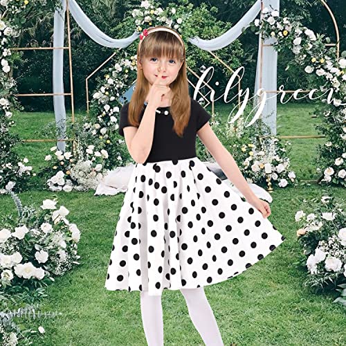 Girls Vintage Dresses Kids Black White Dress Girl Polka Dot With Necklace Size 8 Retro Swing For Wedding Party Holiday #TOP1