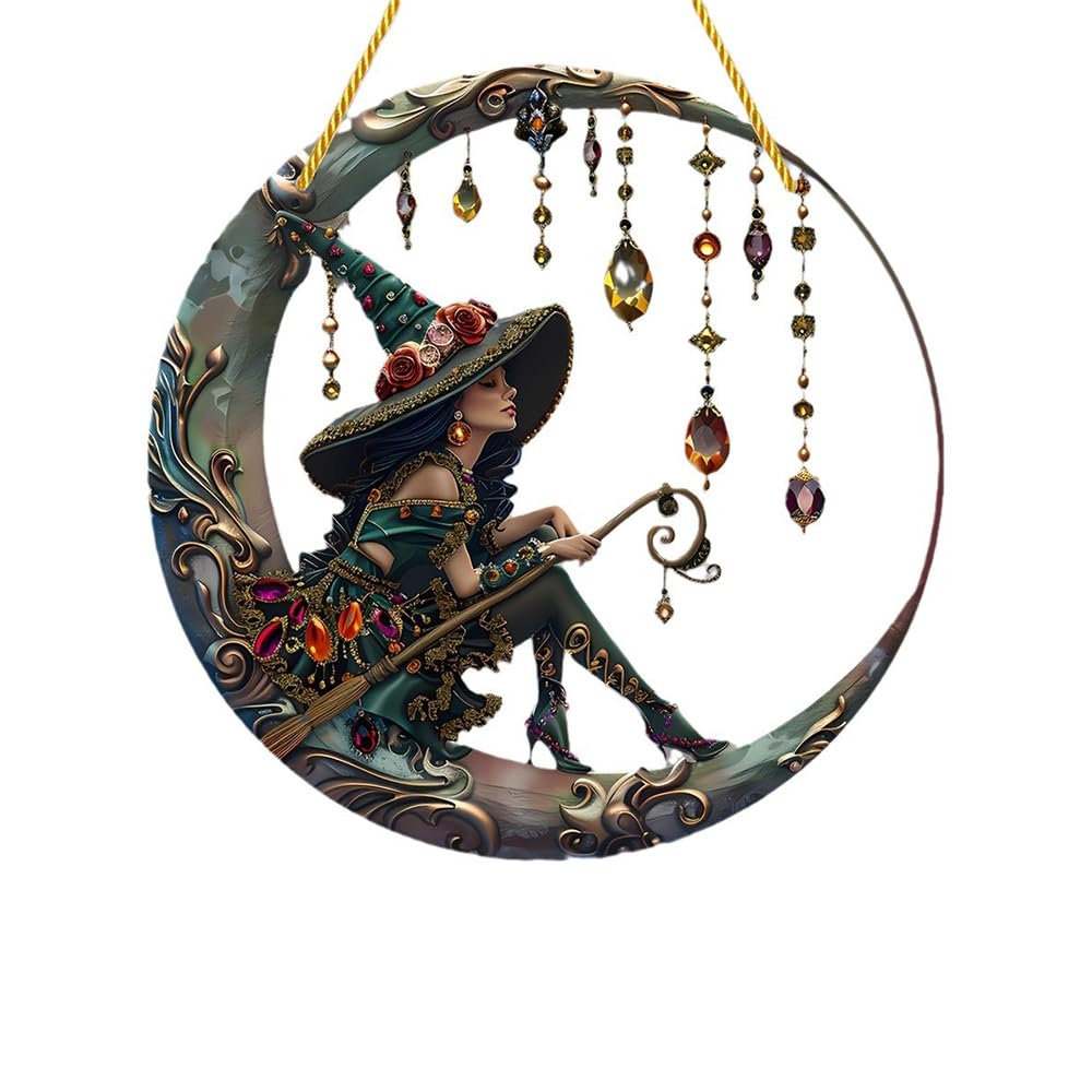 Exquisite Decorative Hanging Ornament – Window Translucent Decorative Hanging Ornament (Moonlight Witch Gemstone) Acrylic Disc for Bohemian Style Colorful Home Decor – Multipurpose Home Decor,Large
