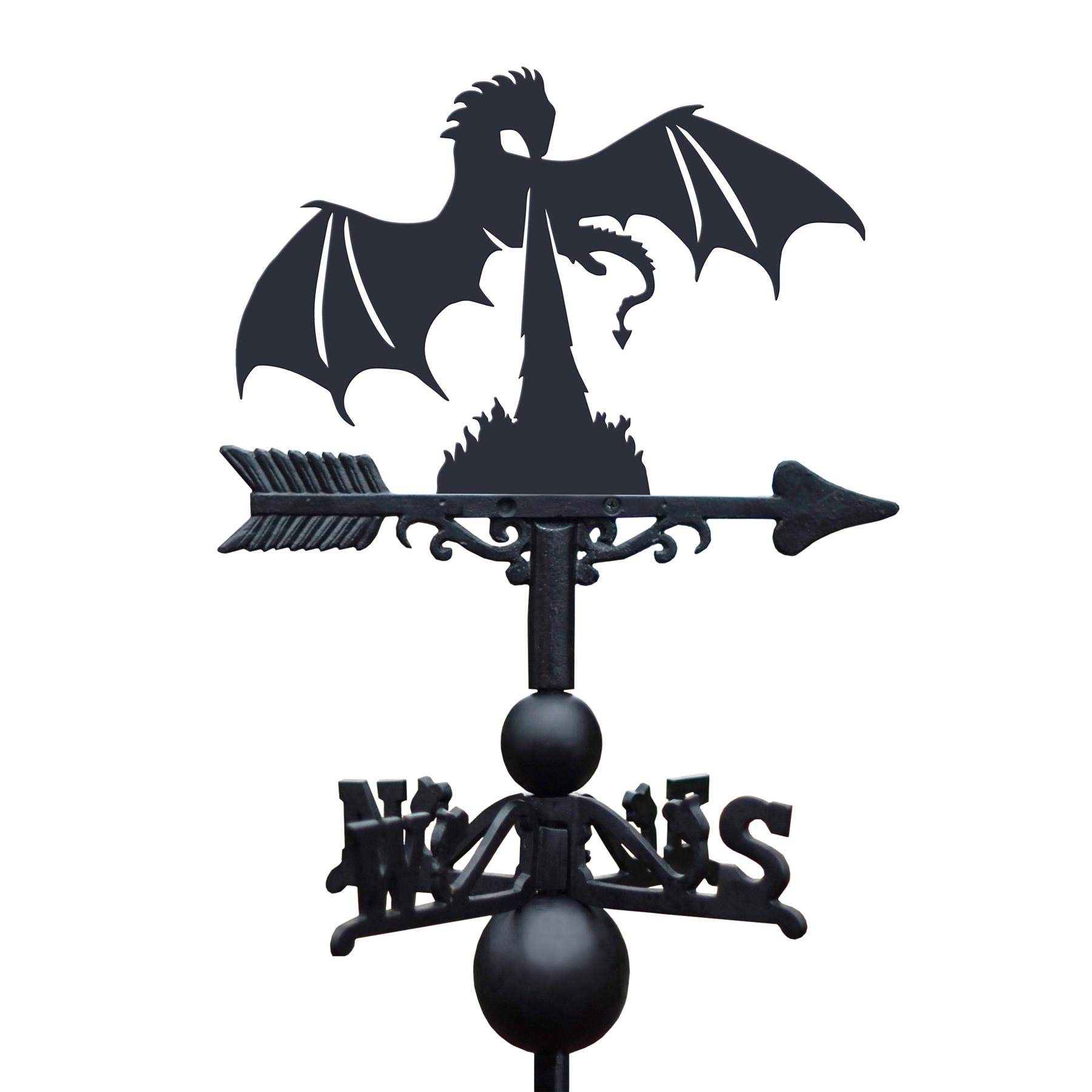 Black Cast Iron Fire Breathing Dragon Freestanding Weathervane - Outdoor Garden Weathervane Ornament