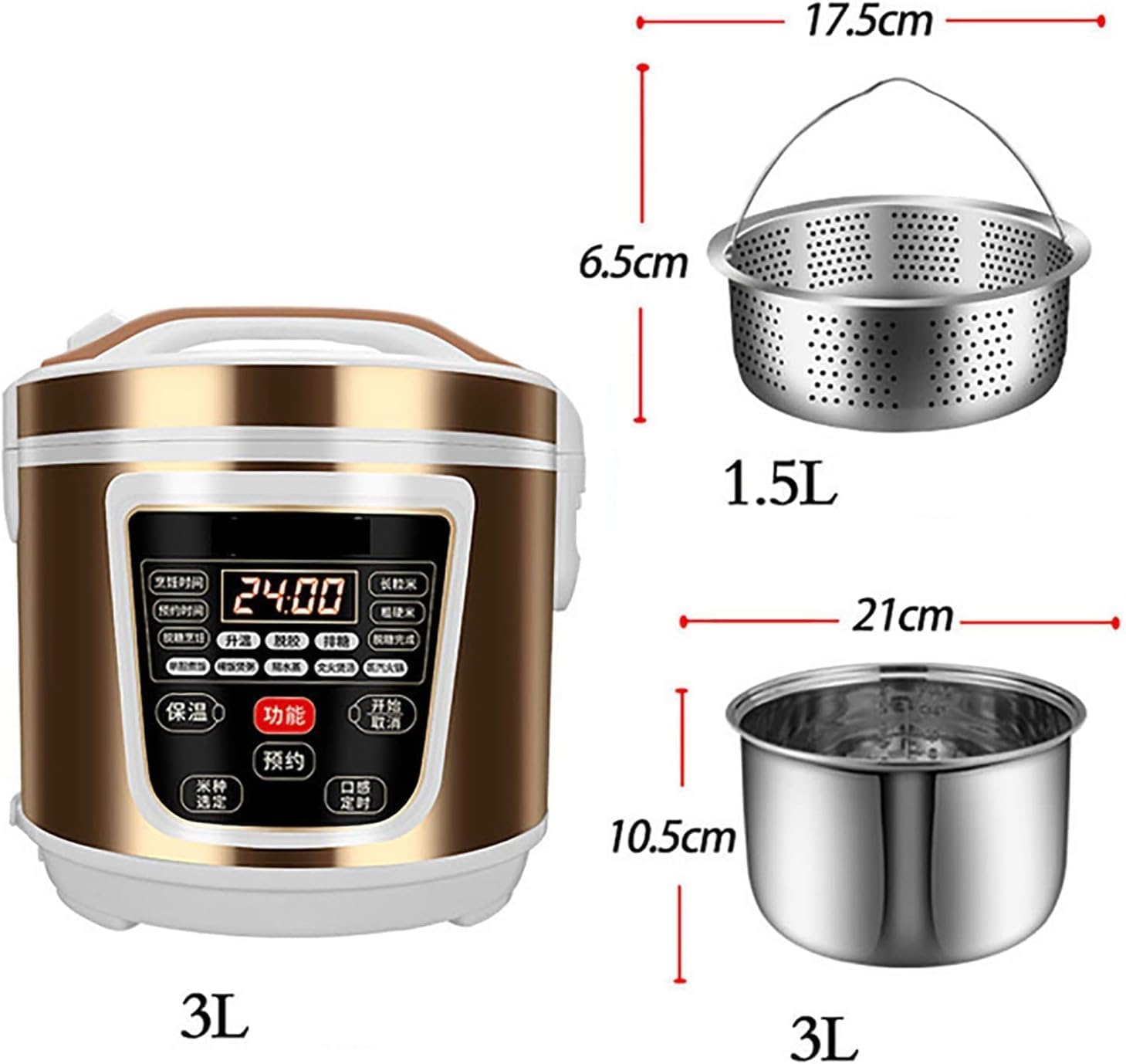 Cuociriso con timer 24 ore e funzione di separazione delle zuppe, capacità 5 l per pasti in famiglia