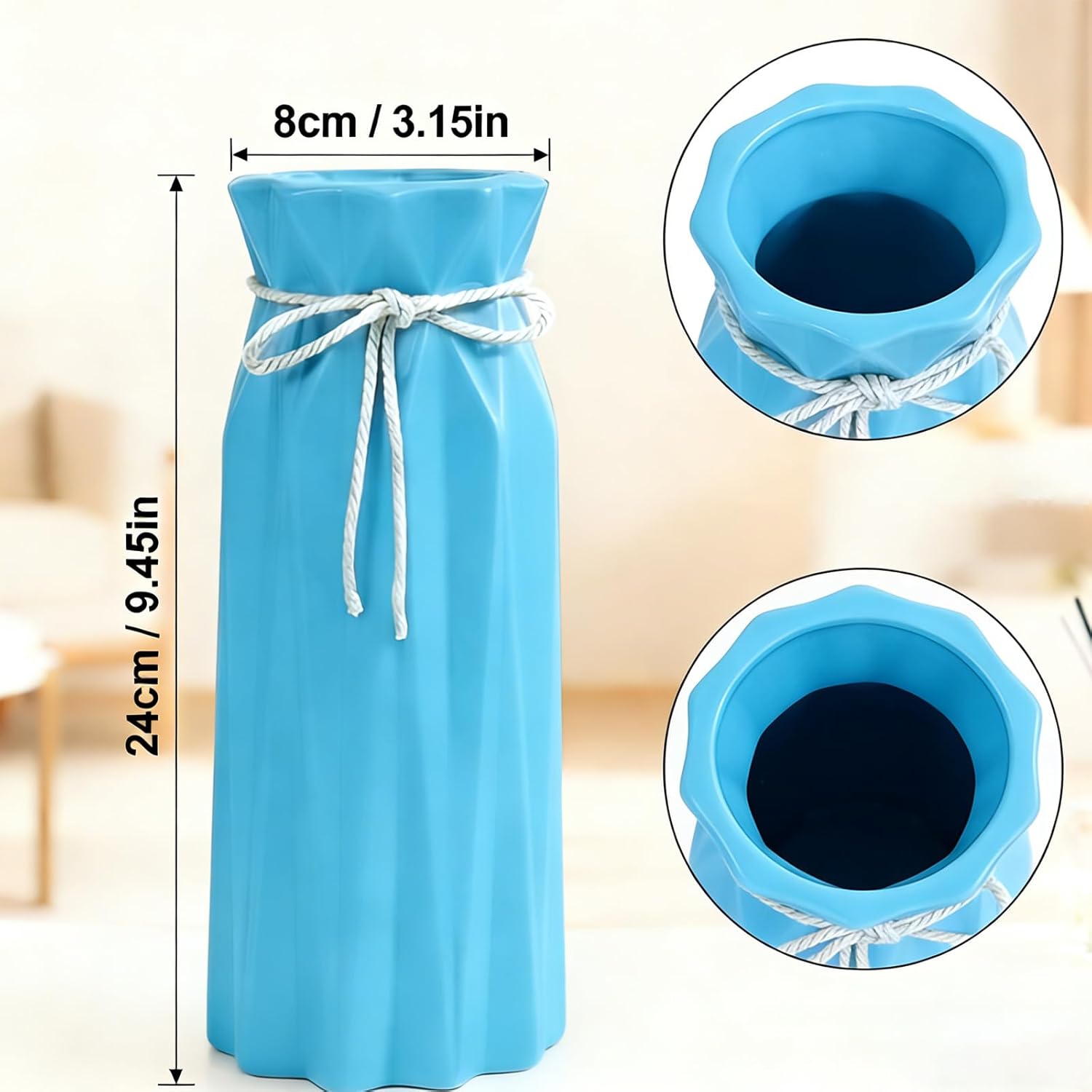 Disoza Ceramic Flower Vase Modern Home Decor Vases for Centerpieces Blue Minimalist Farmhouse 9.5" H x 3.9" W Cute Decorative Vases Flowers Tulip Pampas Grass Vase for Table Bathroom Shelf
