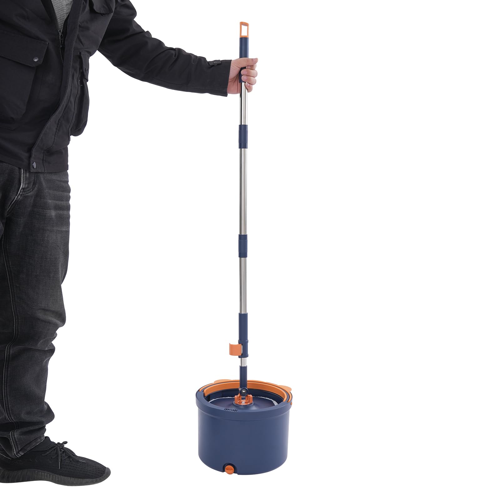 Juego de fregona con cubo 2 en 1, sistema de filtro, cubo de limpieza, mopa con función de escurridor, mango telescópico, 5 fundas de microfibra de 132 cm, para todos los suelos (azul oscuro)