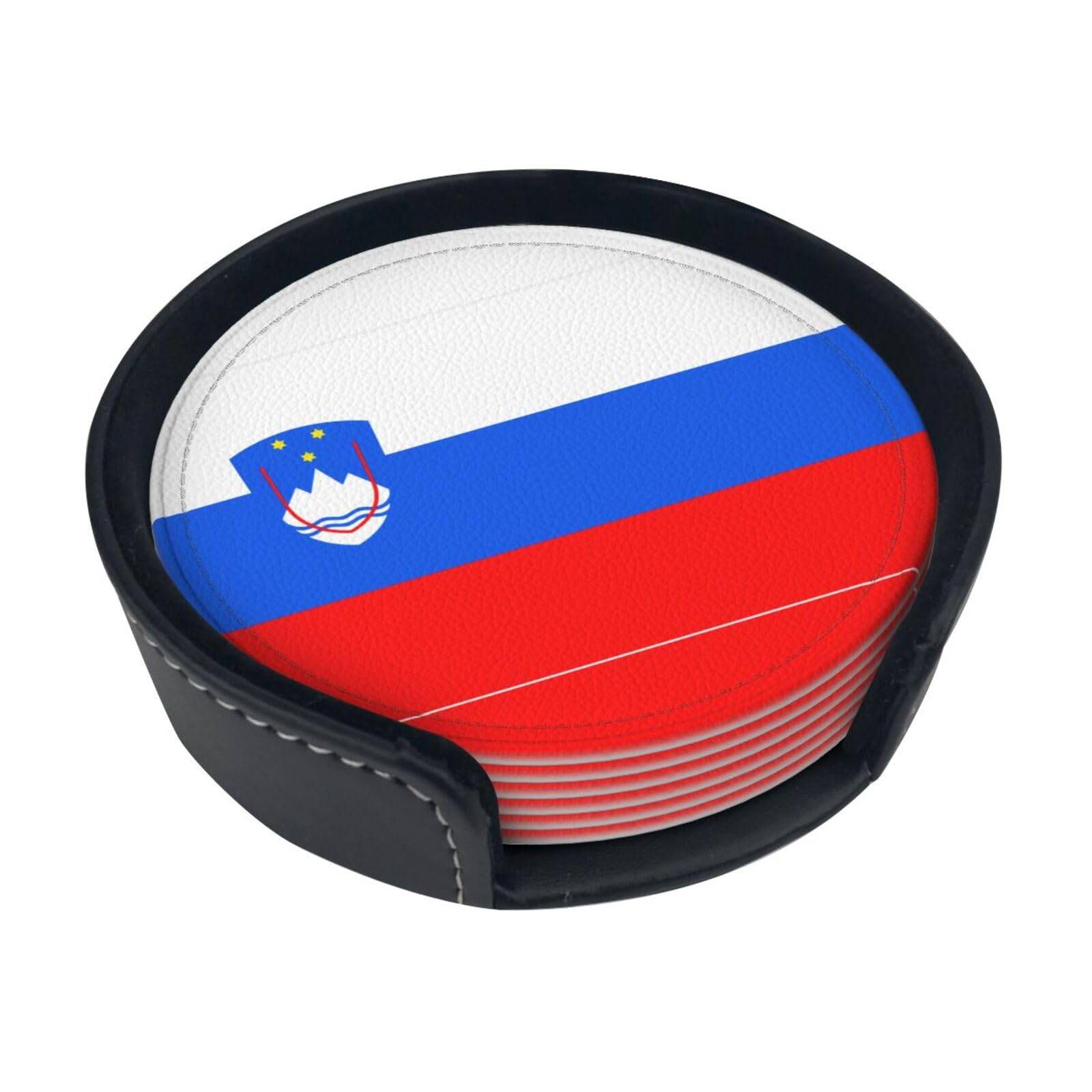 Flag of Slovenia Printed Coaster Set, with Holders, 6 Pieces. Suitable for Dining Tables, Kitchen Decor, and Coffee Tables.