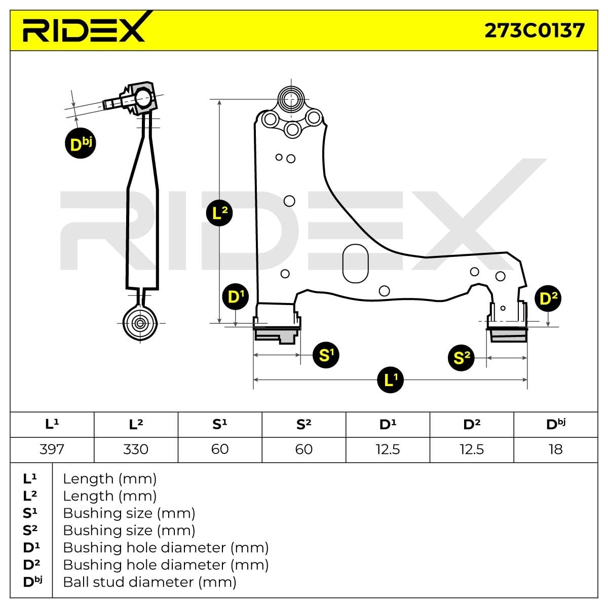 RIDEX 273C0137 Braccio oscillante sospensione ruota Anteriore Destra con supporto/cuscinetto Compatibilità con OPEL ZAFIRA B A05