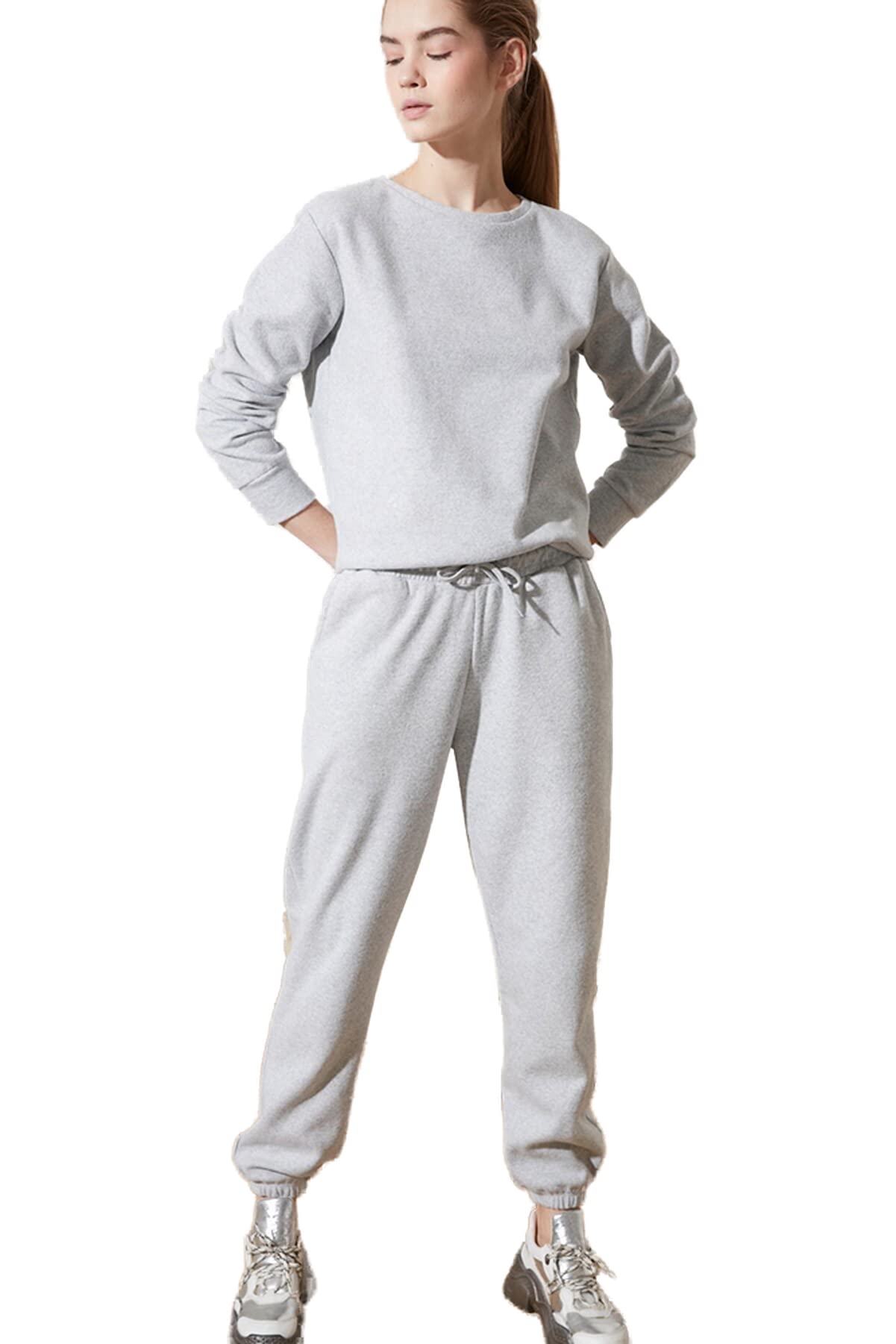 Trendyol, grauer thessalonischer gestrickter Trainingsanzug, grau, groß