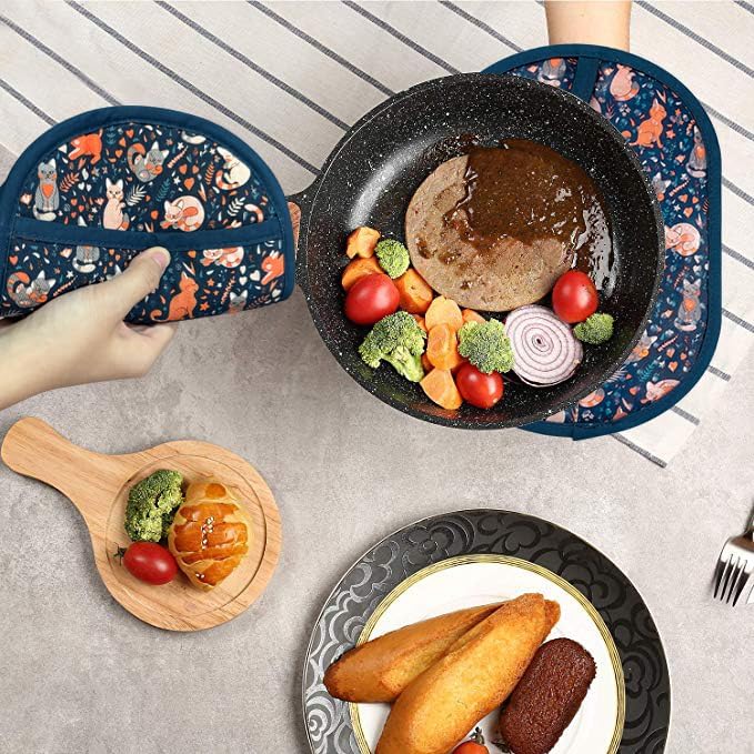 Pot Holders Set of 2 with Transparent Clear Silicone Shell and Nice Cat Flower Cotton Lining, Heat Resistant to 500 F Kitchen Oven Gloves Pot Holder for Cooking (Navy, Cat, Potholders) - Image 8