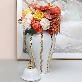 Amazon.co.jp: セラミック花瓶ジンジャージャー、白と金の