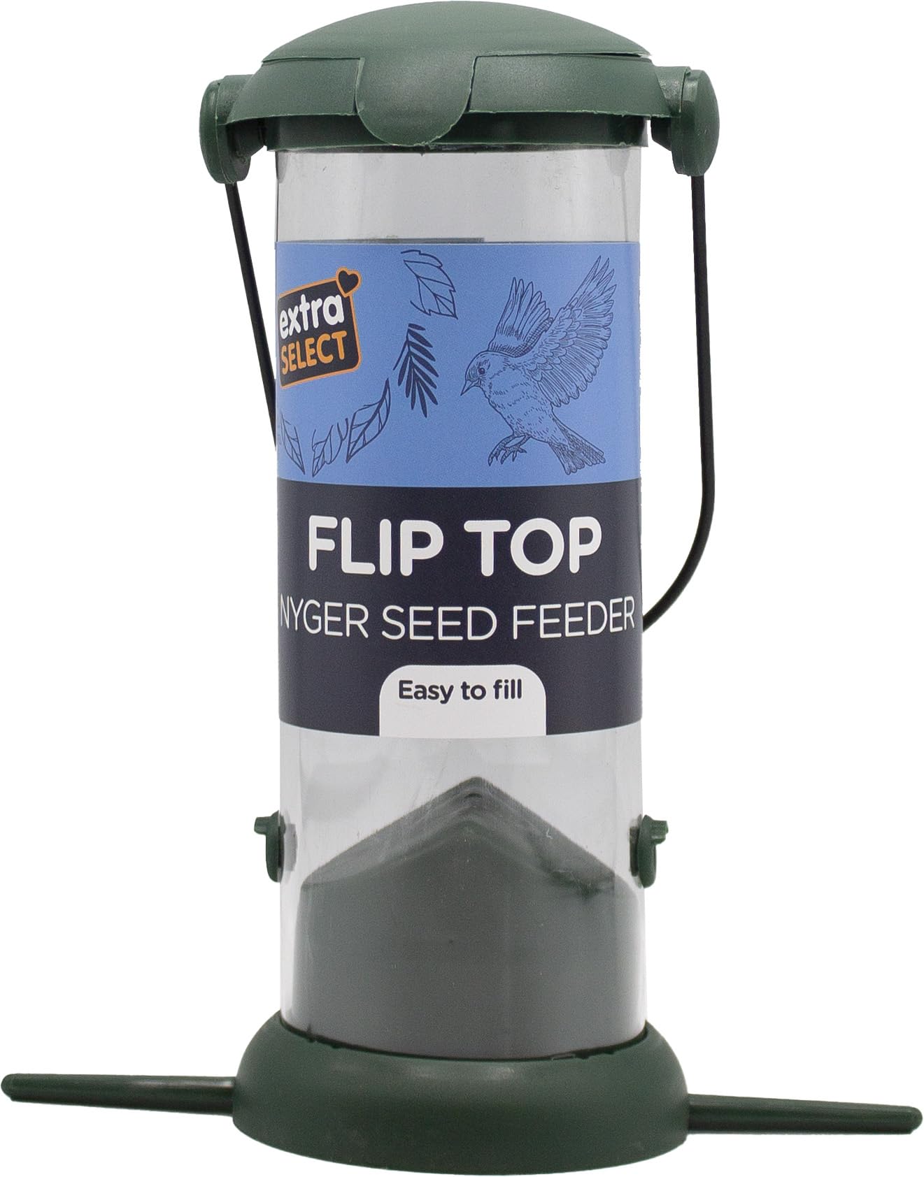 Extra Select Nyger Seed Feeder - Flip Top, Dual Feeding Ports, Hanging Bird Feeder for Niger Seed and other Small Seeds